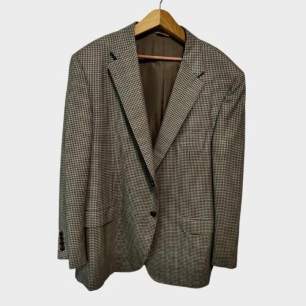Hickey Freeman Men's‎ Wool Blazer Sport Coat Brown Check 2-Button 42R Lined USA